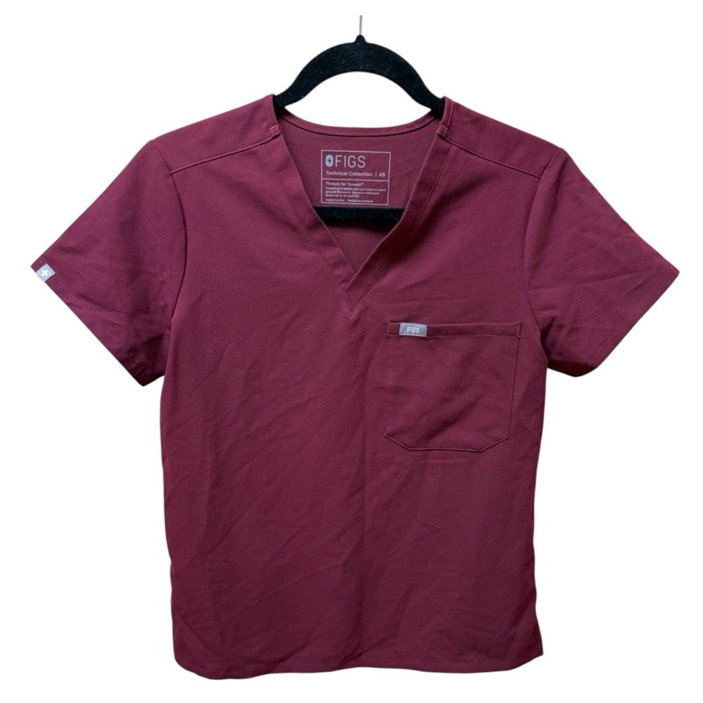 FIGS Catarina One Pocket Scrub Top Burgundy XS V-Neck Medical Nurse